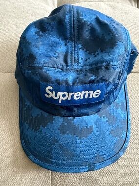 Supreme Blue Digital Camo Camp Cap with White Logo